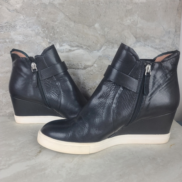 Linea Paolo Black Leather Freshton High Top Wedge Sneakers 8 - Picture 8 of 12